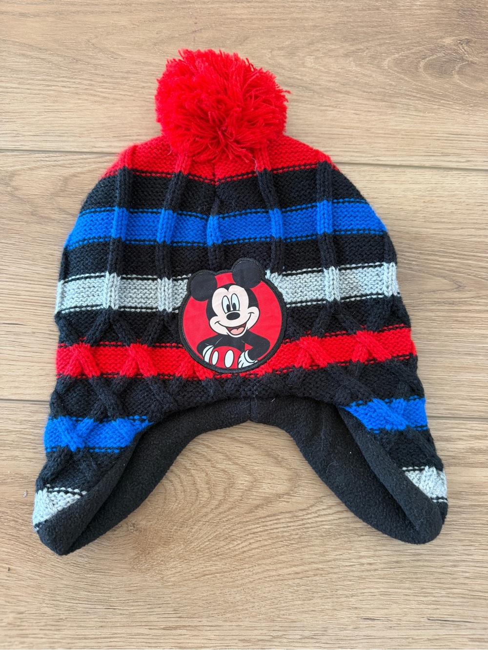 Disney Kids Mickey Mouse Pom-Pom Earflap Hat - Red, Black, Blue
